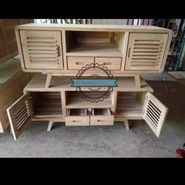 Bufet lemari meja tv model retro klasik antik kayu jati mentahan grade A mebel jepara