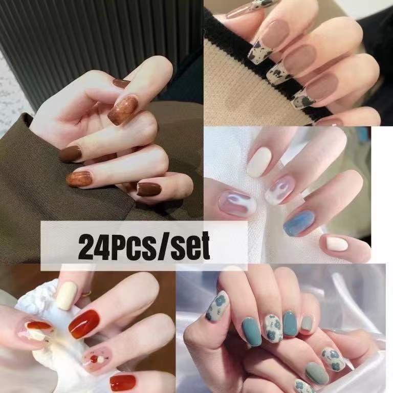 LK13151-LK13204 Tempelan 24Pcs/Set Kuku Palsu Imitasi berikut lem D60 nail Nail Art Nail Care kuku palsu 3d