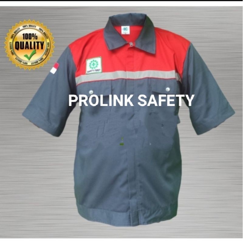 LENGAN PENDEK RESLETING BAJU SAFETY ABU MERAH