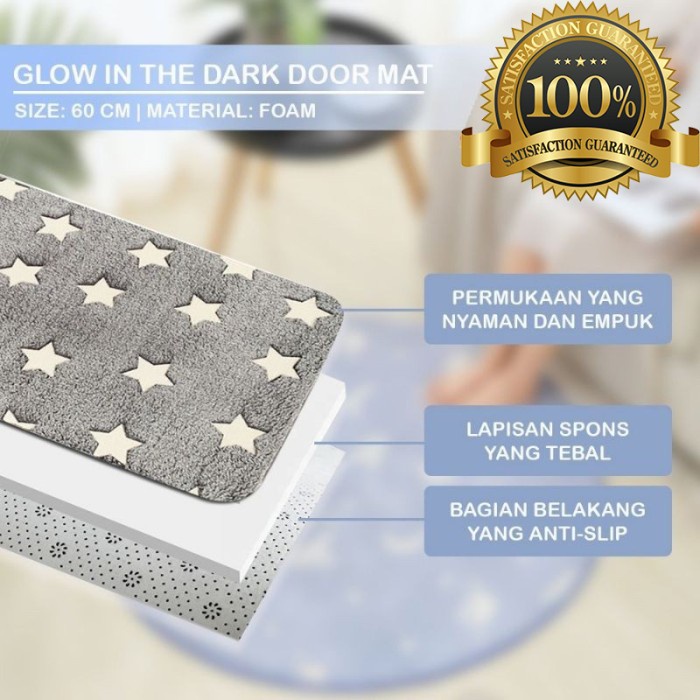 Keset Kaki Empuk Trendy Foam Keset Glow in the Dark Keset Menyala Dalam Gelap Keset Lembut Topo 40 x 60 cm