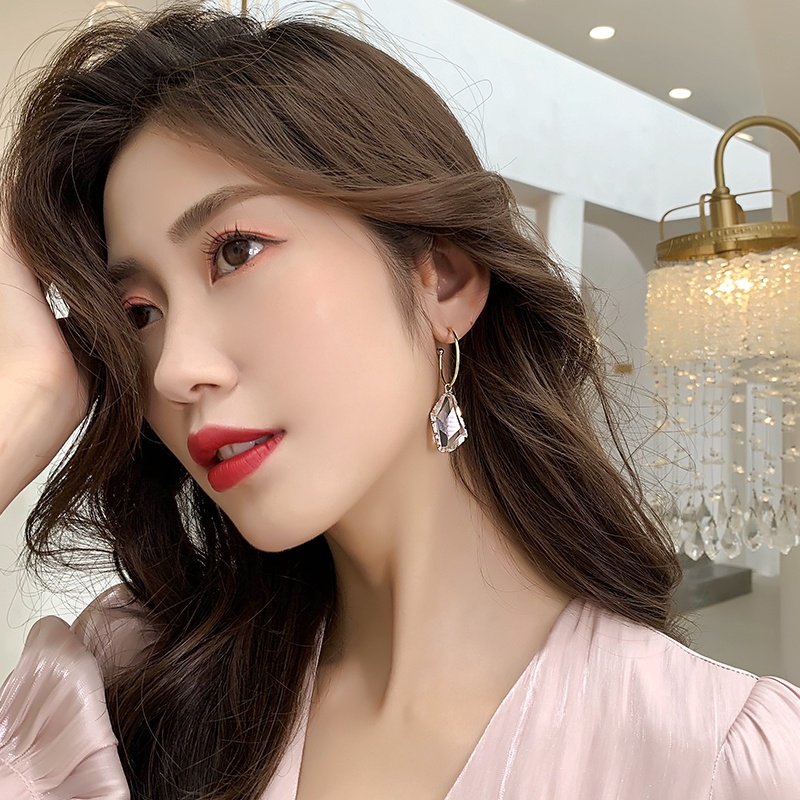 Anting 925 Silver Bentuk C-Ring Aksen Kristal Gaya Korea Untuk Wanita