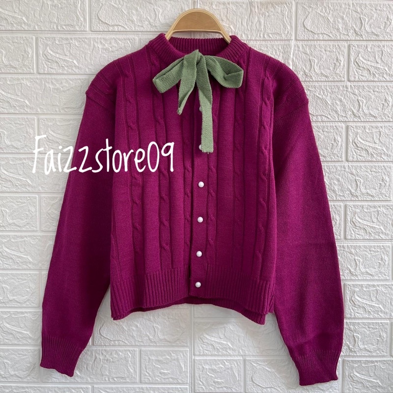 AMELIA DAISY SWEATER CARDIGAN RAJUT CABLE KERAH BULAT TALI DAN KANCING WANITA