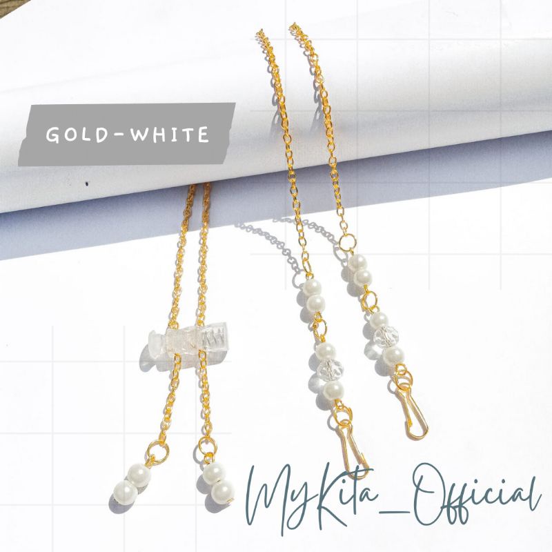 Strap Masker Serut 2in1Rantai Strap Masker Hijab Mutiara Tali Masker Kalung Masker