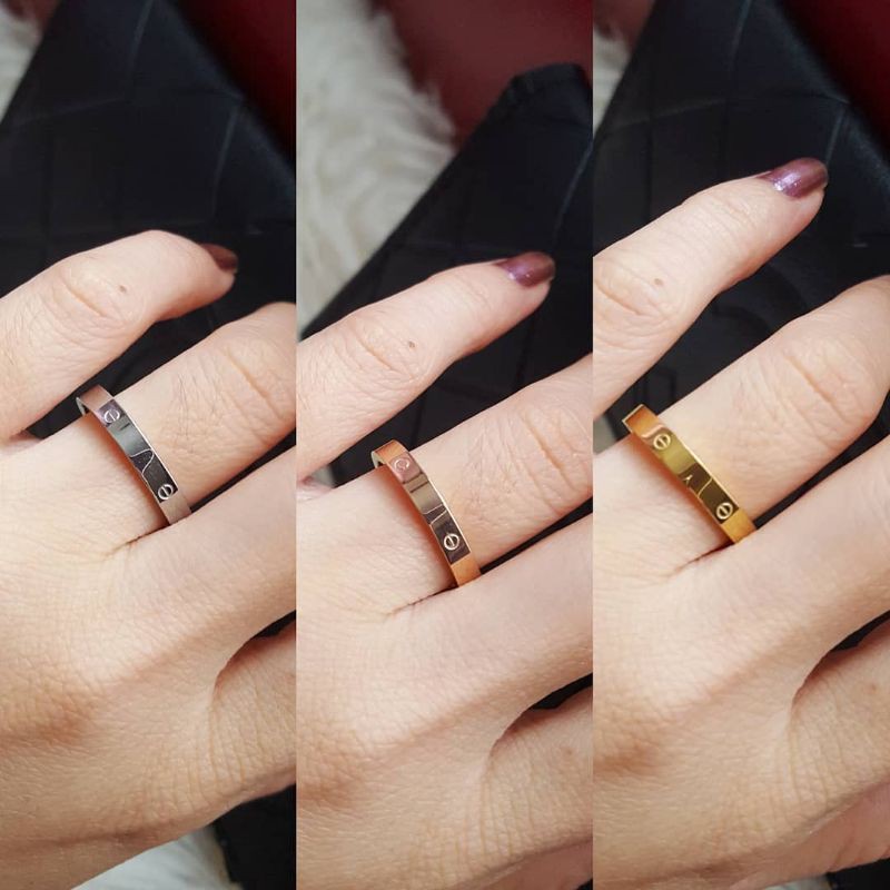 Cincin Titanium Wanita Model Simple Mewah Mirip Perhiasan Emas Asli