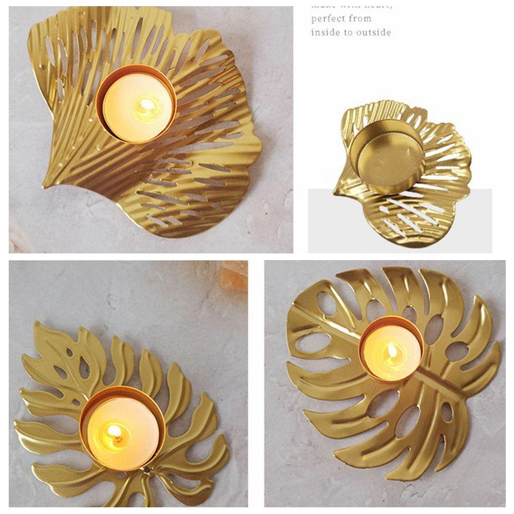 Solighter Candle Holder Besi Tempa Desktop Ornamen Bar Cafe Lilin Menyala Daun Kura