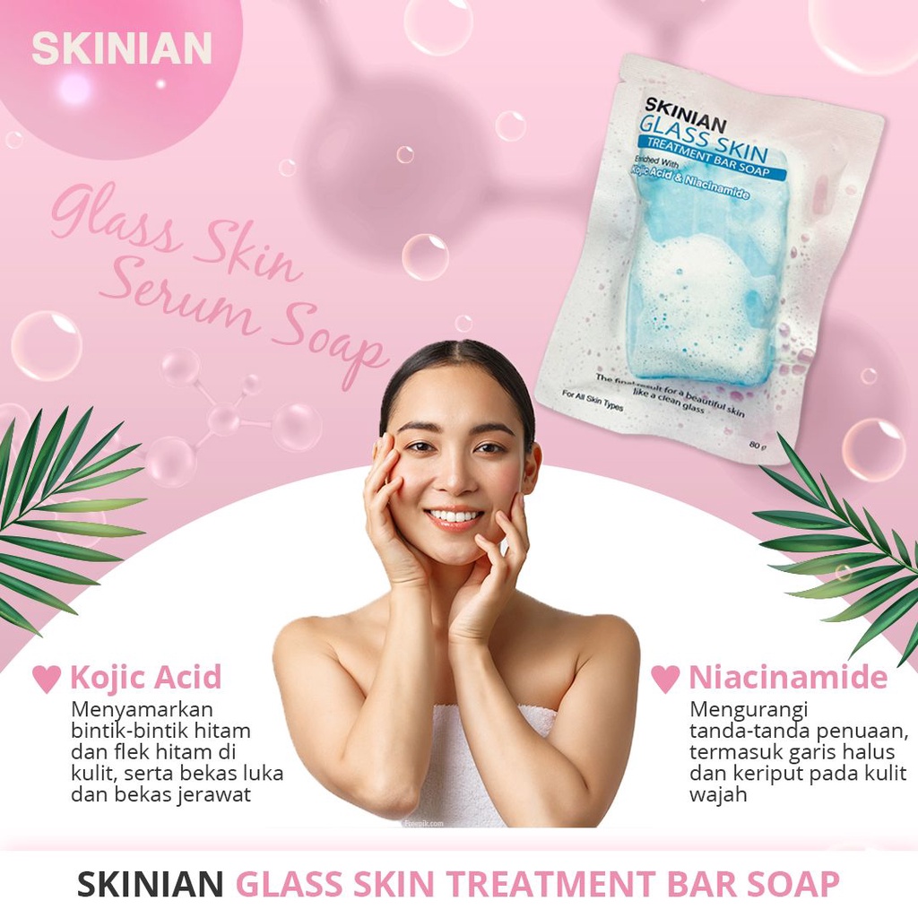 Skinian Glasskin Treatment Bar Soap BPOM Kojic Acid Soap Glasskin Soap Pencerah Wajah Penghilang Flek Plek Hitam Di Wajah Pria Wanita Ampuh Sabun Muka Penghilang Bekas Jerawat Pelembab Pelembap Kulit Kering Penghilang Kerutan Keriput Dahi Dan Wajah Ampuh