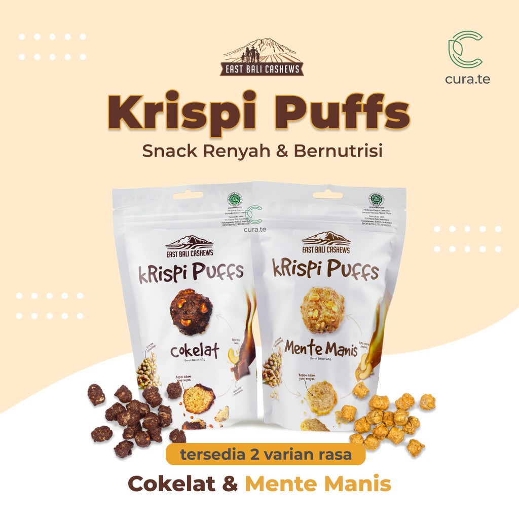 EAST BALI YAVA CASHEWS KRISPI PUFFS COKLAT MENTE | SNACK PUFF CEMILAN KACANG MEDE