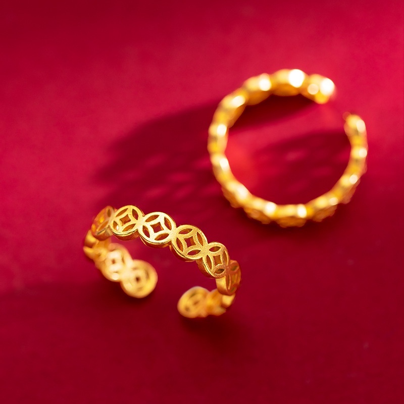 Goldkingdom Perhiasan Fashion 24K Bangkok Aksesoris Ready Stock Retro Etnik Beruntung Tembaga Koin Cincin Kaya Coin Pria Dan Wanita Pasangan Ring