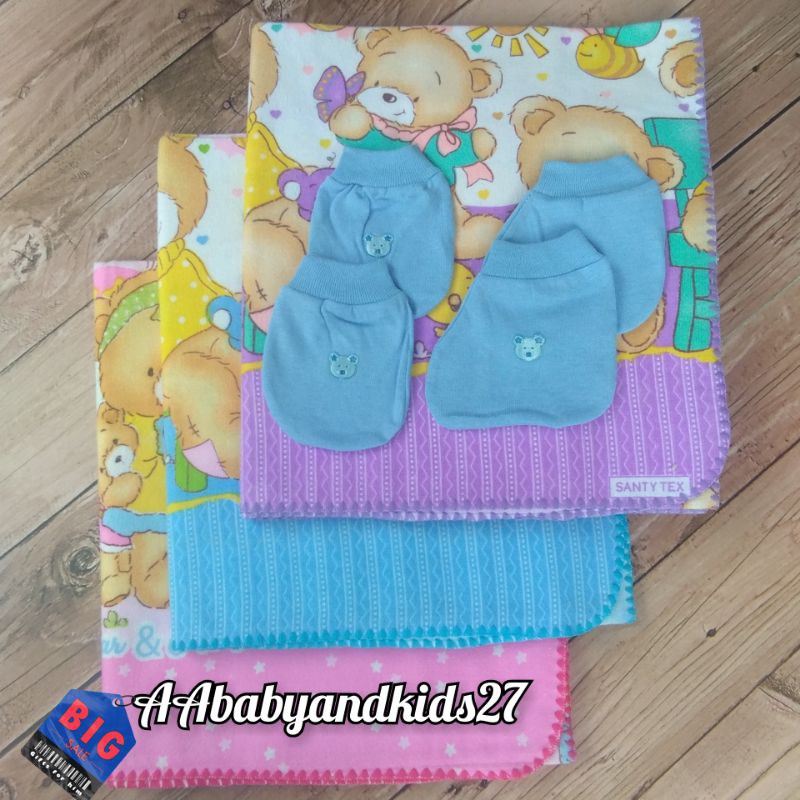 VINATA 3PC Bedong Bayi Bordir Ukuran Jumbo 120x90 Cm Free Sarung Tangan dan Kaki SNI