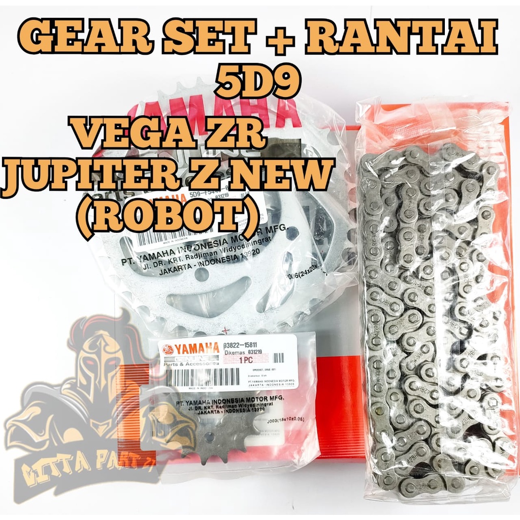 GEAR SET + RANTAI YAMAHA 5D9 KUALITAS ORIGINAL VEGA ZR 5D9 JUPITER Z NEW ROBOT YAMAHA depan bel