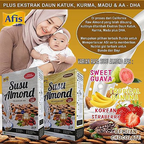 AFIS LIFE - AFIS SUSU ALMOND 200 GRAM &amp; TEA POWDER 100 GRAM / ASI BOOSTER/  DAUN KATUK / KACANG ALMOND / ALMOM / ALMONA