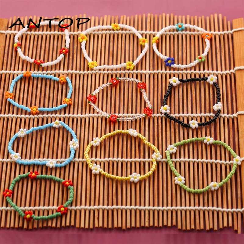 Fashion Tenunan Warna-warni Manik-manik Daisy Anklet / Gelang Beach Resort Style Accessories ANTOP