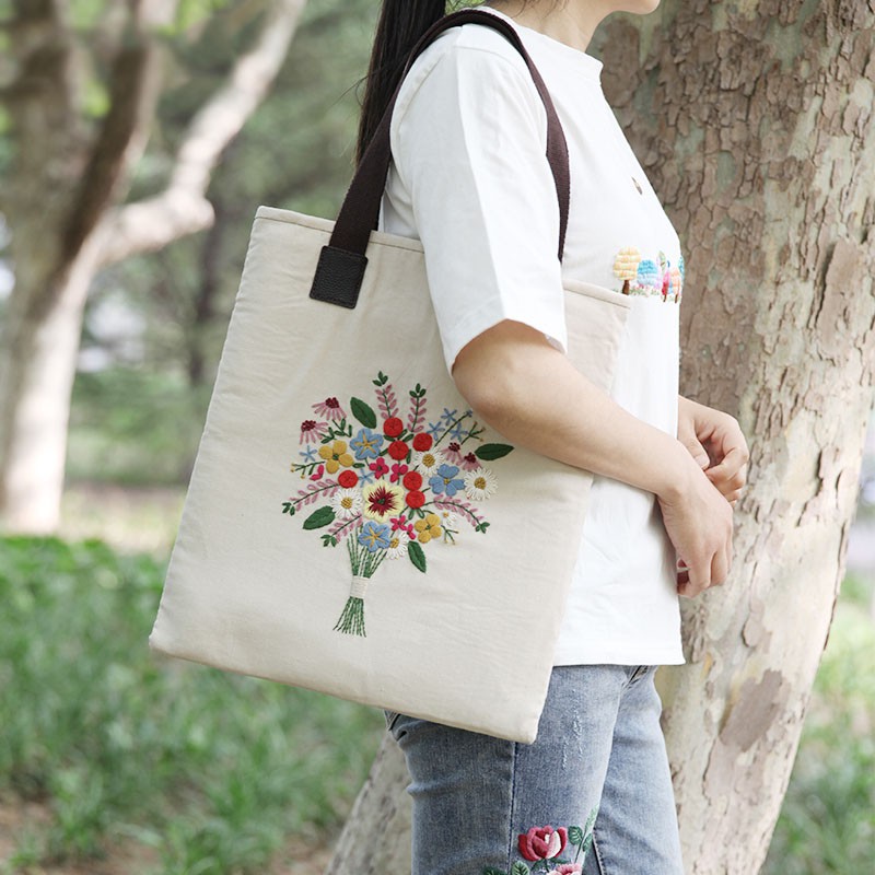 DIY embroidery kit sulam tote bag white