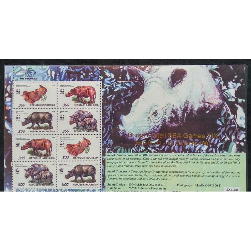 

Mini Sheet Perangko Indonesia Serie WWF Badak Cetak Tindih 1997