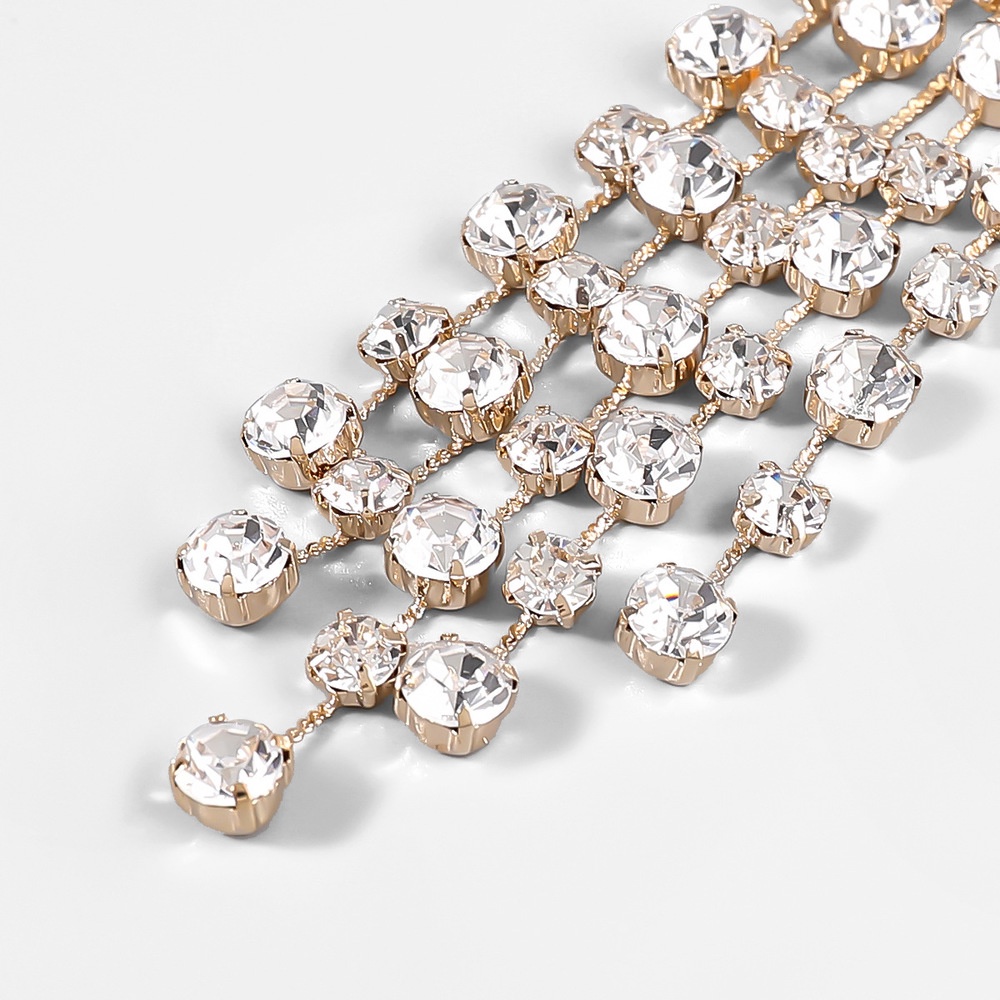 Anting Rumbai Panjang Aksen Mutiara Berlian Imitasi Bahan Alloy Untuk Wanita