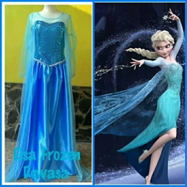 Elza Frozen Dewasa Kombinasi Bahan Tile/Baju Kostum Elsa Frozen Dewasa