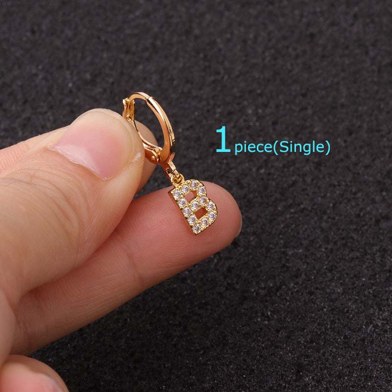 1piece A-T English Letter Dange Hoop Earrings Pinna Lobe Piercing 9mm Copper with Zircon