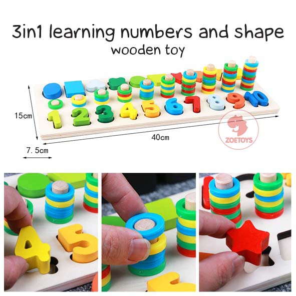 Zoetoys 3in1 Learning Numbers And Shape Fruit Wooden Toy | Papan Kayu Montessori Angka Bentuk Berhitung Digital Board Multifunction Wooden Fishing Logarithmic | Mainan Edukasi Anak | Cari Kado Natal