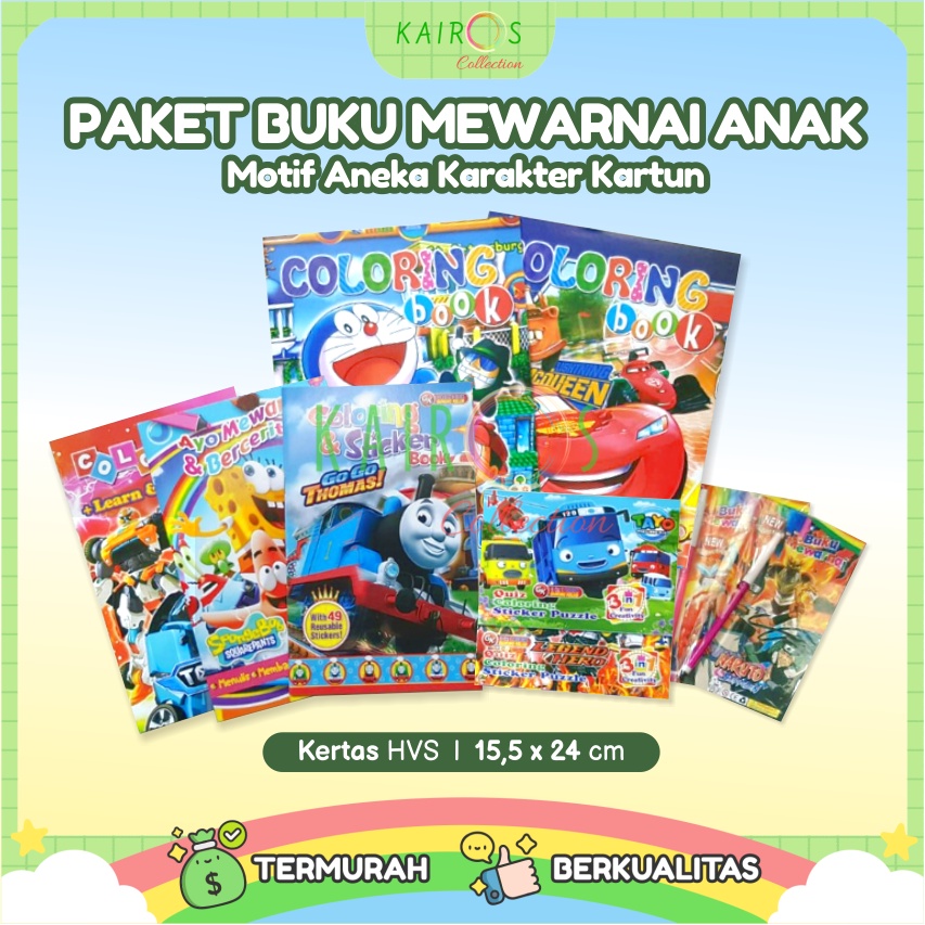 Paket Hemat Buku Mewarnai Anak Aneka Motif Karakter Kartun