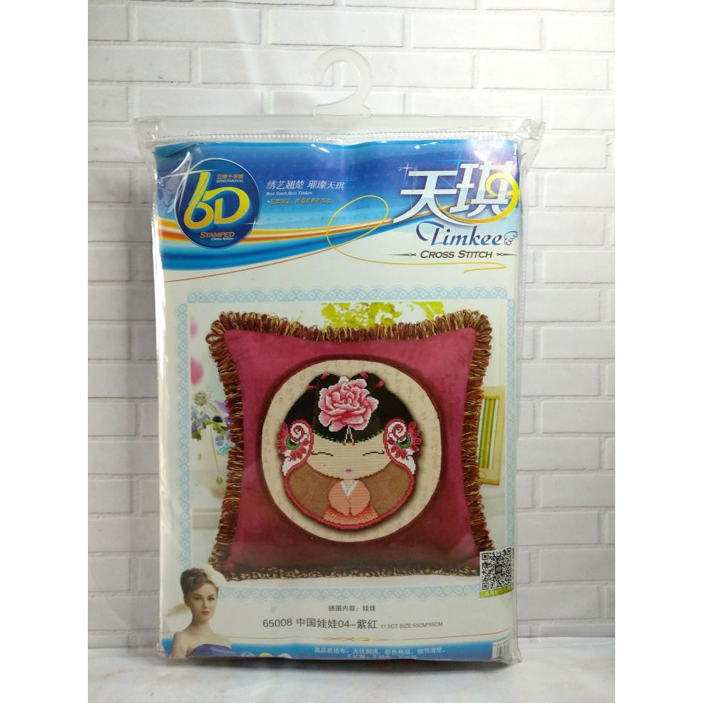 Paket DIY Craft Sulam Kristik Strimin TIMKEE 65008 Sarung Bantal Oriental Girl Boneka Doll