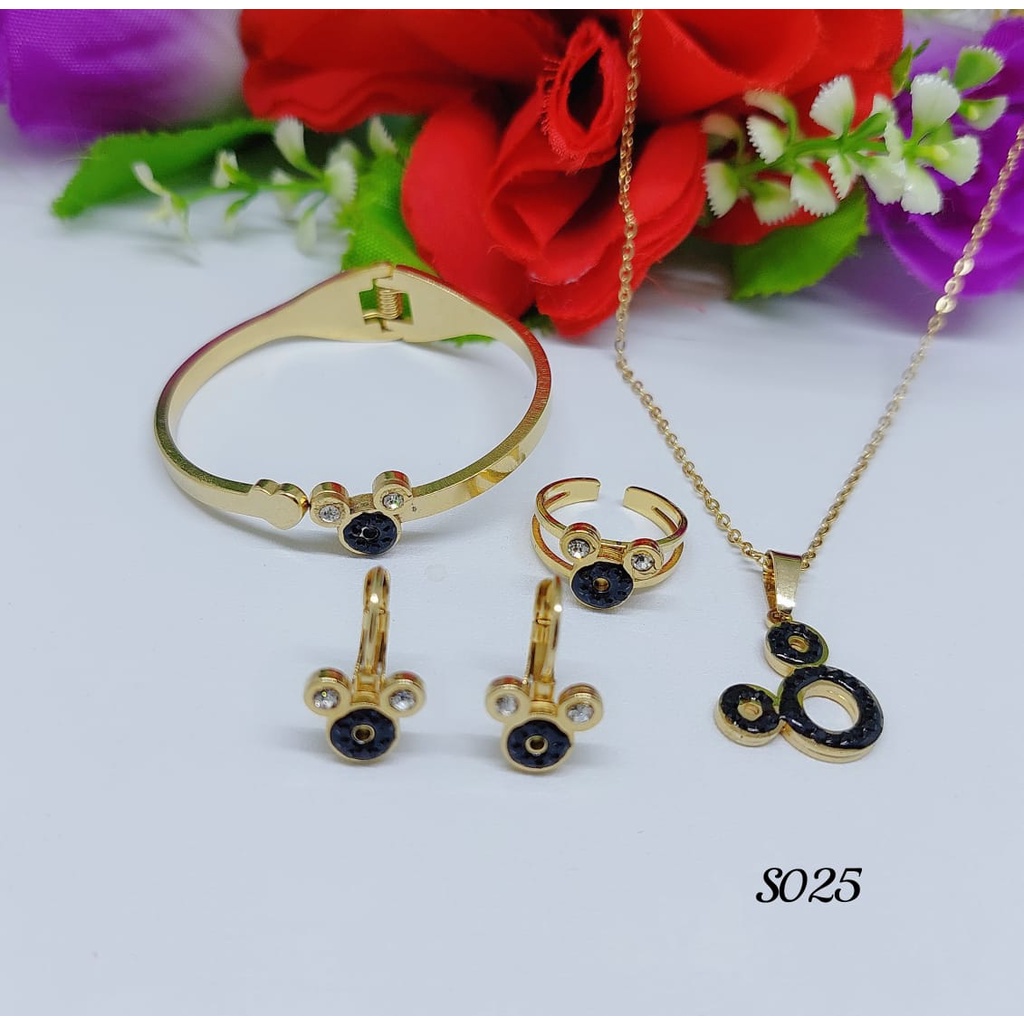 Titanium set anak perhiasan fashion (gelang,kalung,anting,cincin) S025