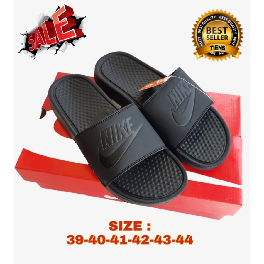 SANDAL NIKE PRIA WANITA SLIP ON SENDAL HITAM POLOS IMPORT - 40