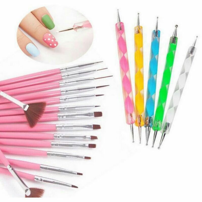 RhineStone Kuas Kuku Lukis 20 in 1 Nail Art Dotting Tools - X-19 - Multi - Color