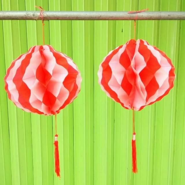Grosir bendera Indonesia merah putih lampion kertas Size 12 inc, 10 inc, 8 Inc dapat 2 pcs