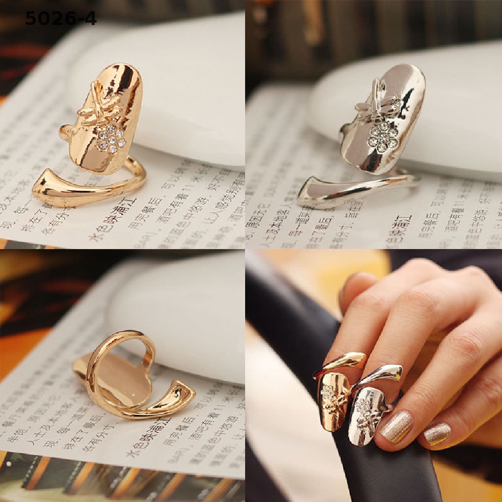 5026-4 1pc New Fashion Delicate Dragonfly Rhinestone Flower Finger Nail Ring 2 Colors 5026-4