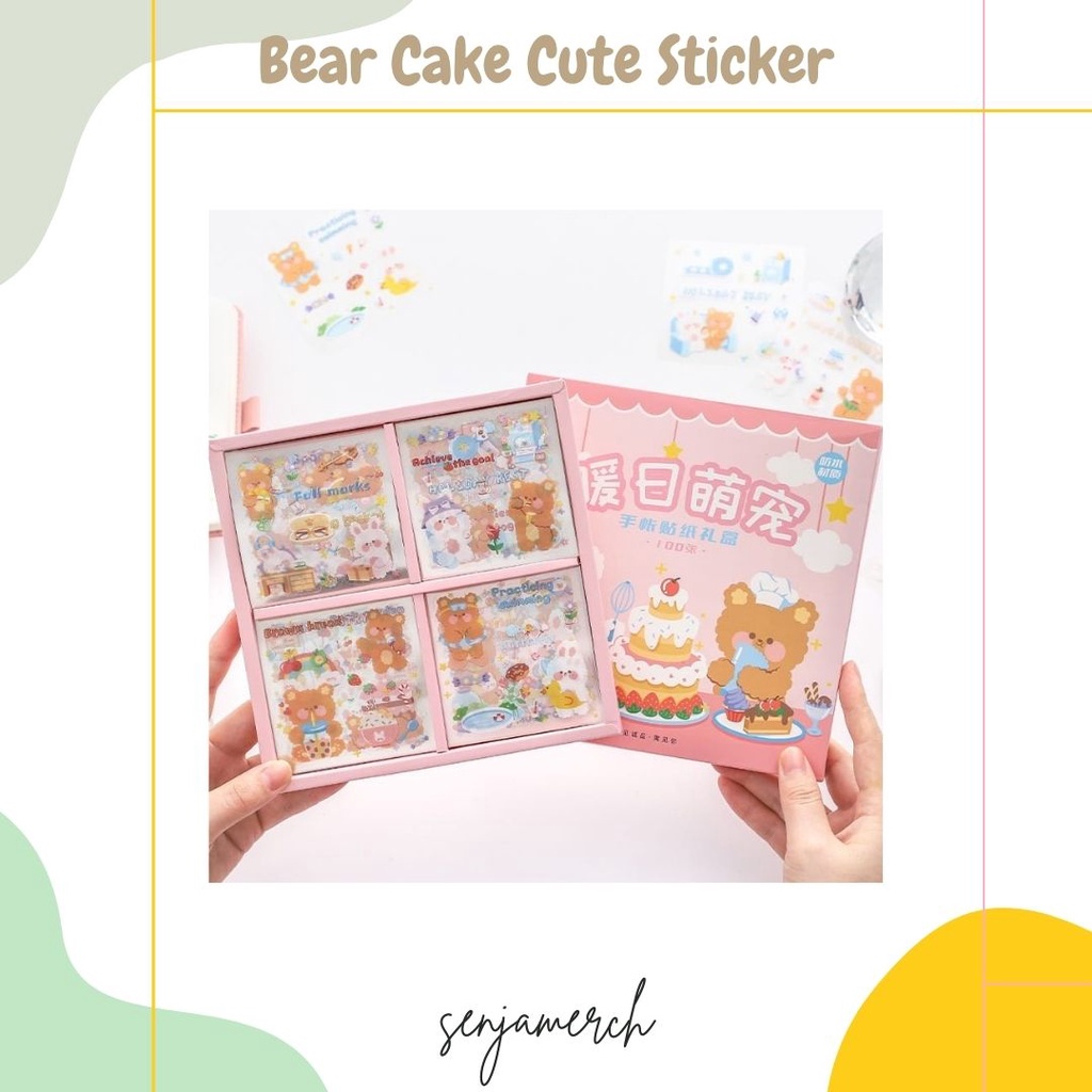 

Senjamerch - Stiker Bear Cake Cute Aesthetic Stickers / Stiker Diary Tumblr Deco 1 Lembar