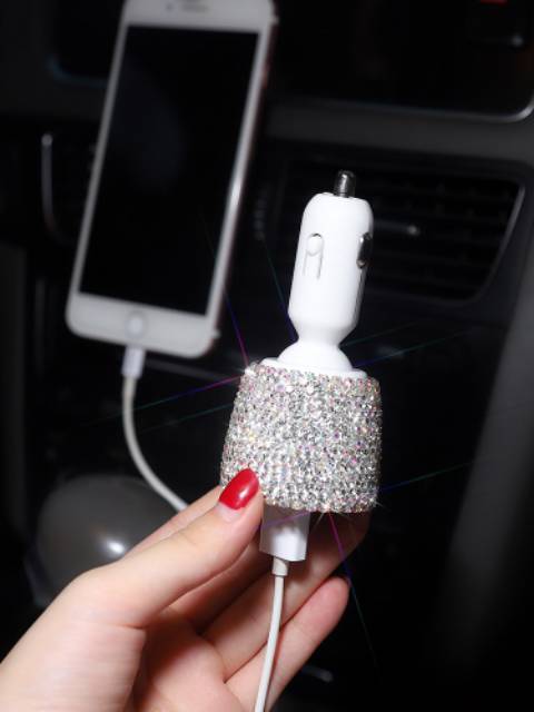 Charger mobil swarovskybling bling mewah dual usb fash charger