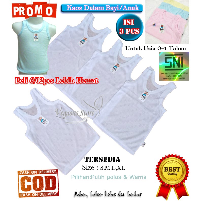 Kaos Dalam Singlet Bayi Zed Kids- Singlet Kutang Bayi Putih Polos Ukuran S,M,L,XL-SNI