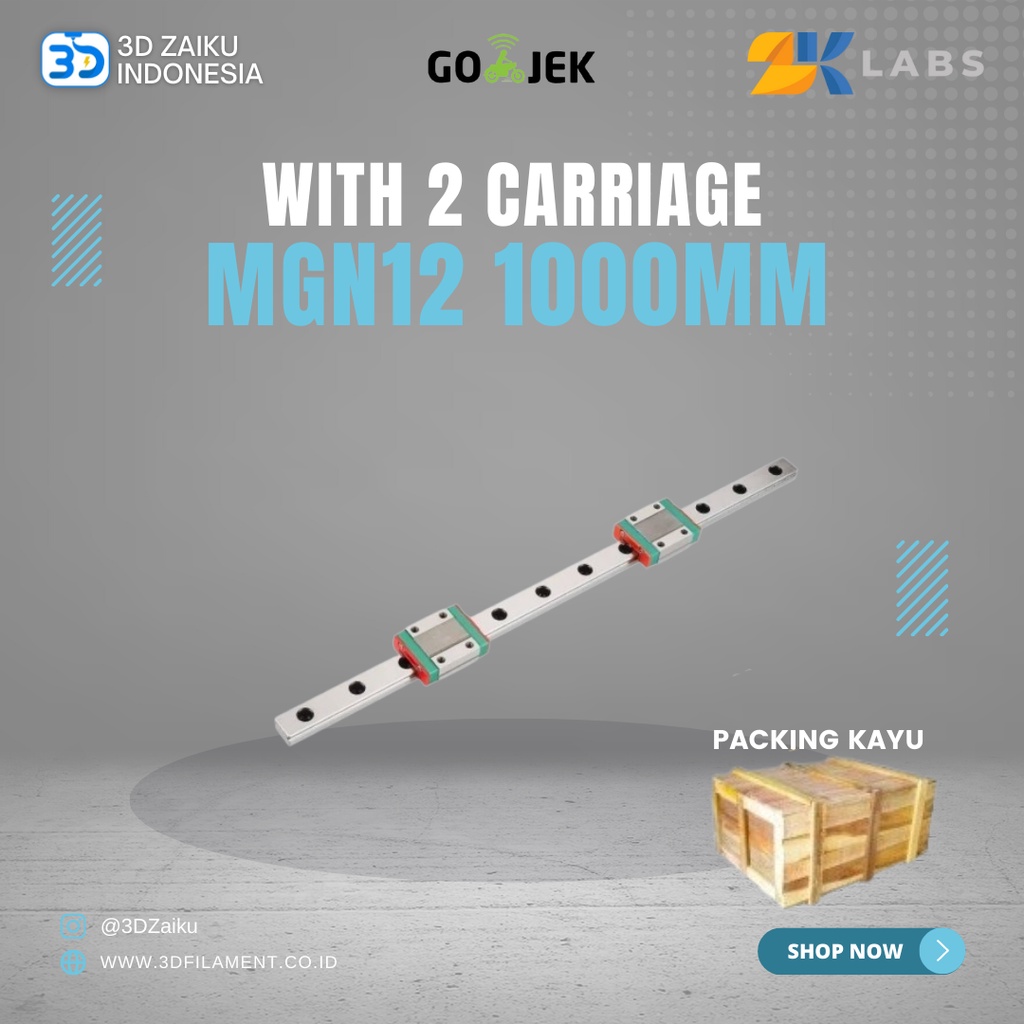 ZKLabs MGN12 Linear Rail 1000 mm dengan 2 pcs MGN12H Carriage