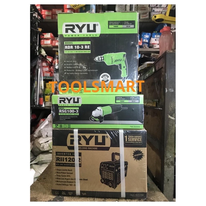 PAKET MESIN GERINDA+MESIN BOR 10mm DAN TRAVO LAS 120A RYU