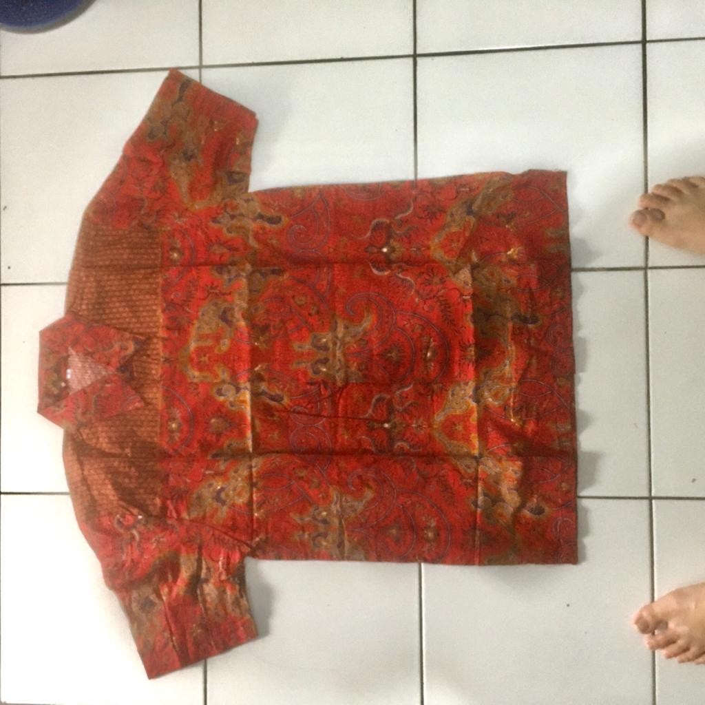 Kemeja Batik Pria Modern Kualitas Original Motif Naga Merah Sragam M L Xl