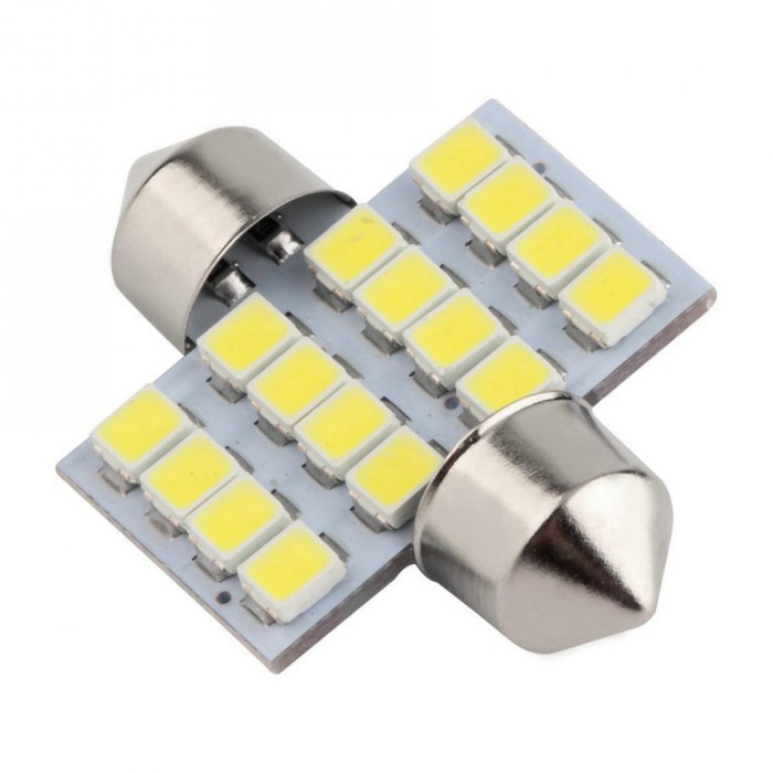 Lampu Mobil LED Super White 31mm Festoon 16 SMD 1210 2pc -LK04