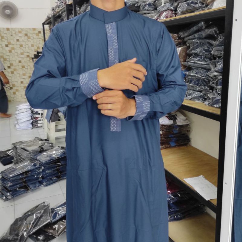 JUBAH SAUDI PRIA AL RAZ KATUN KOMBINASI MANSET, JUBAH IKHWAN LENGAN MANSET,