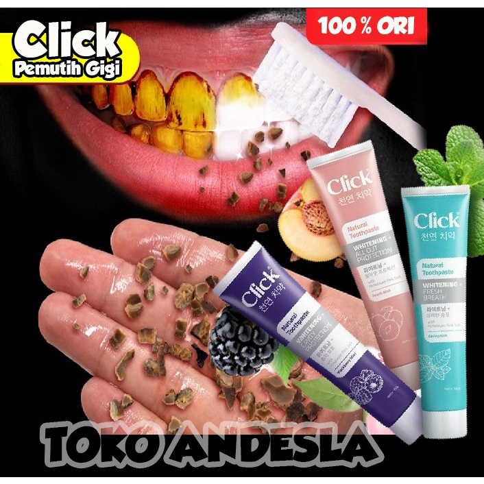 Odol Click Natural Toothpaste Whitening Pemutih Gigi Penghilang Segala Noda