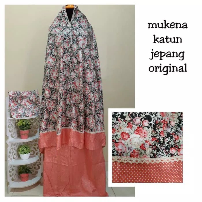 MUKENA KATUN JEPANG ORIGINAL SHABBY CHIC VINTAGE SOFT BLUE - Hitam