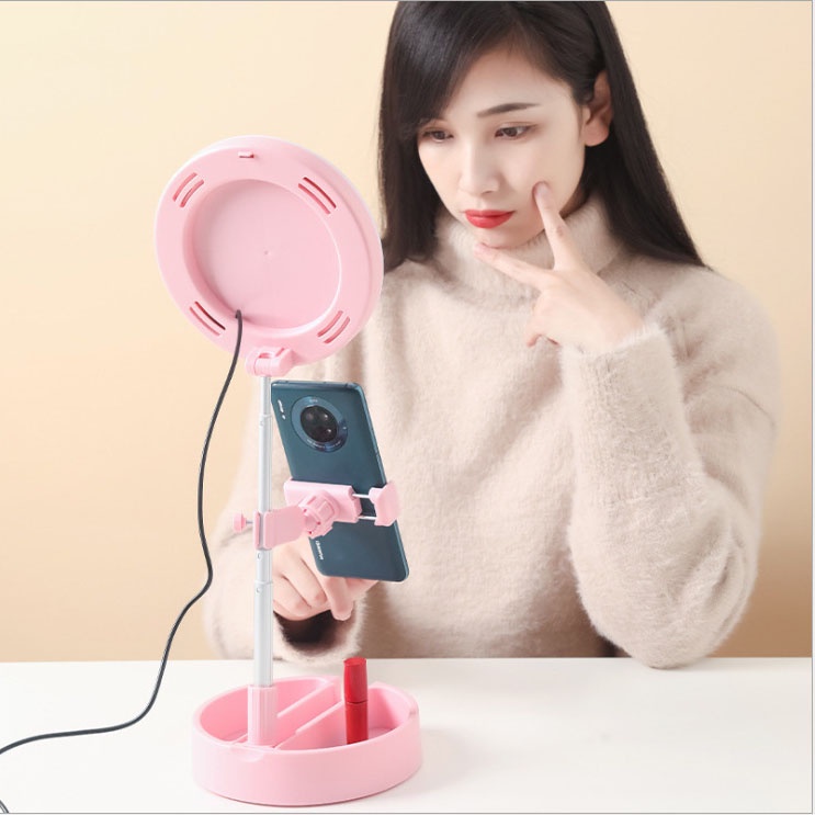 READY (COD) CERMIN LIPAT RIAS LED RING LIGHT PORTABLE MAKE UP MIRROR LAMPU RINGLIGHT SELFIE LAMPU LED