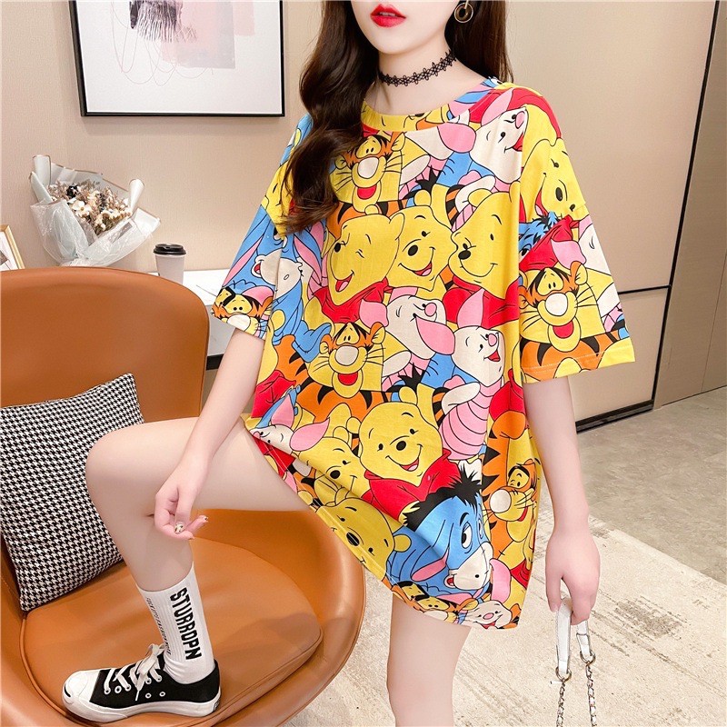 Ki122 • Kaos Oversize Import • Pooh n Friends • Atasan Bigsize Tshirt • Fashion Wanita