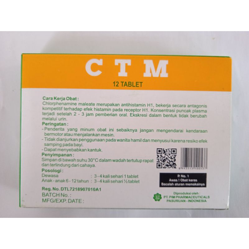 CTM Tablet Obat Alergi 12 Tablet