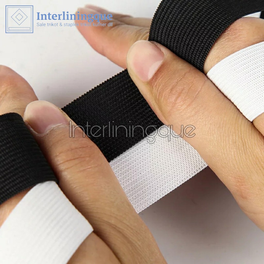 IQ - KARET ELASTIS ROLL UKURAN 3CM / 1/4&quot; | KARET ELASTIC | KARET ELASTIK | KARET HITAM DAN PUTIH