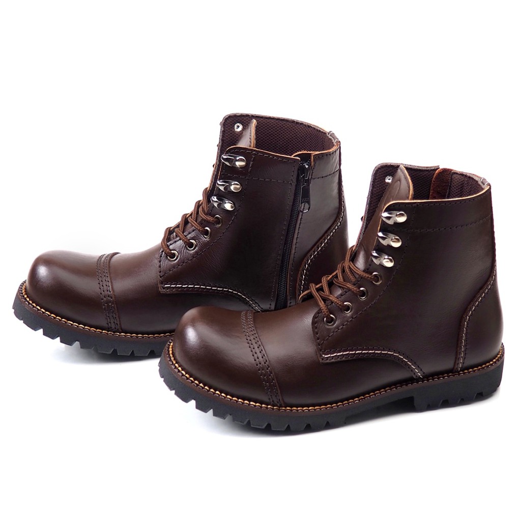 ROCKMANTIC BROWN |FORIND x Reyl| Sepatu Kulit Asli Safety Boot Zipper Klasik Besi Original Footwear