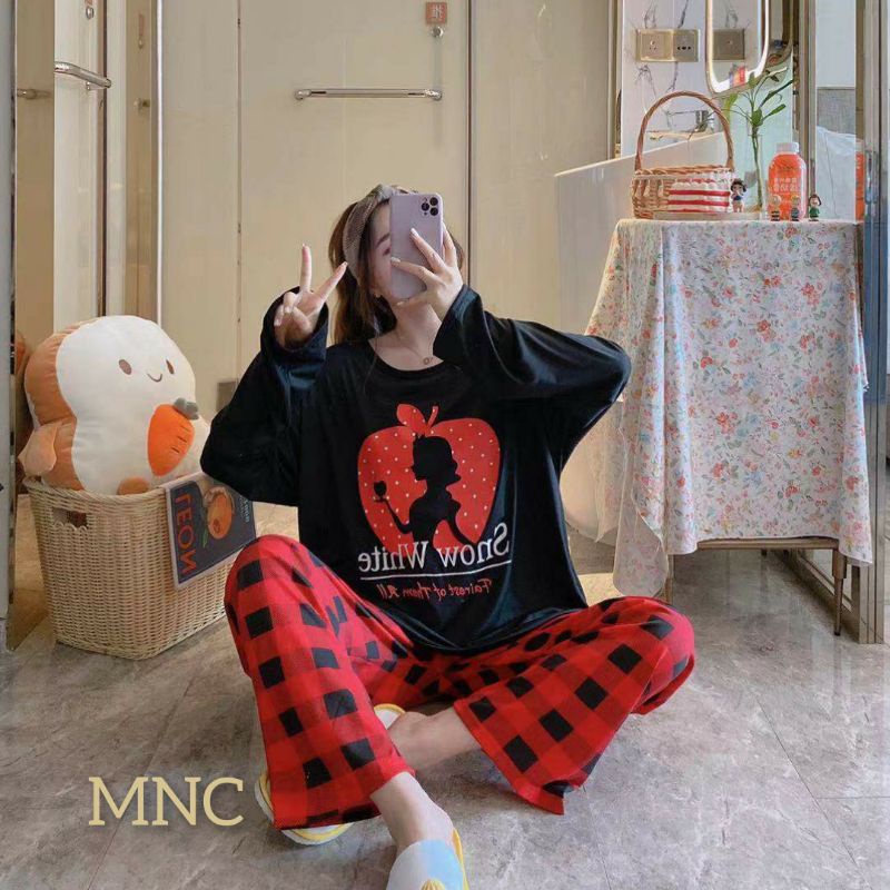 PIYAMA PP WANITA IMPORT SPANDEX|BIGSIZE|JUMBO/SET OVERSIZE/BAJU TIDUR lengan panjang-PP.BZ. SNOWHITE