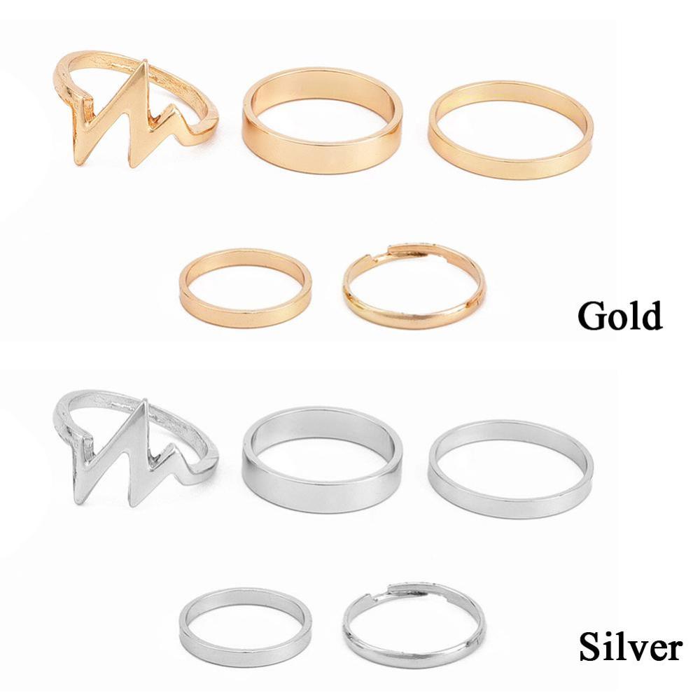 Timekey 5pcs / Set Cincin Buku Jari Aneka Bentuk Warna Gold / Silver Untuk Wanita A1K9