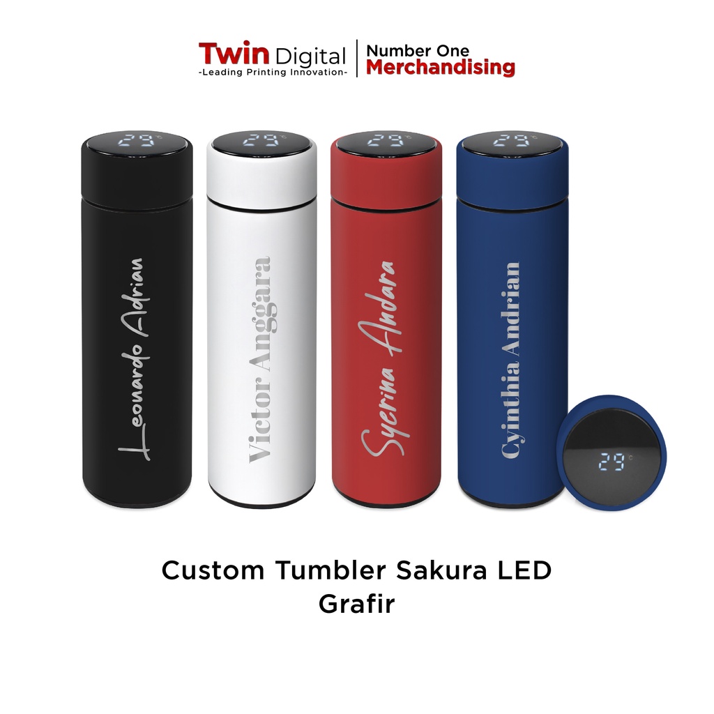 Jual Twindigital Tumbler Termos Led 500ml Custom Grafir Nama Botol Minum Sakura Led Grafir 6322