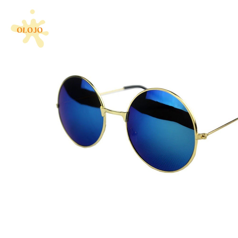 OLOJO [Bayar di Tempat] Kacamata lingkaran klasik Wanita Pria Hitam Retro Lensa Warna Frame Bulat Women Sunglasses