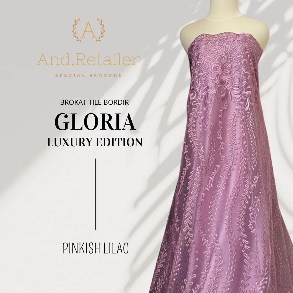 Kain Bahan Kebaya Brokat Tile Bordir Gloria Luxury Edition Warna Pinkish Lilac