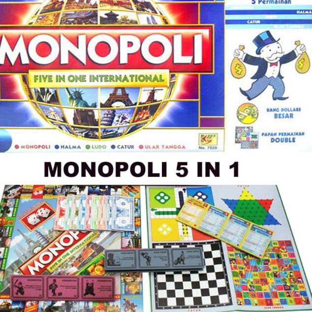 Bagus Monopoly 5 In 1 Monopoli, Halma, Catur, Ular Tangga, Ludo Permainan Papan Monopoly 5in1